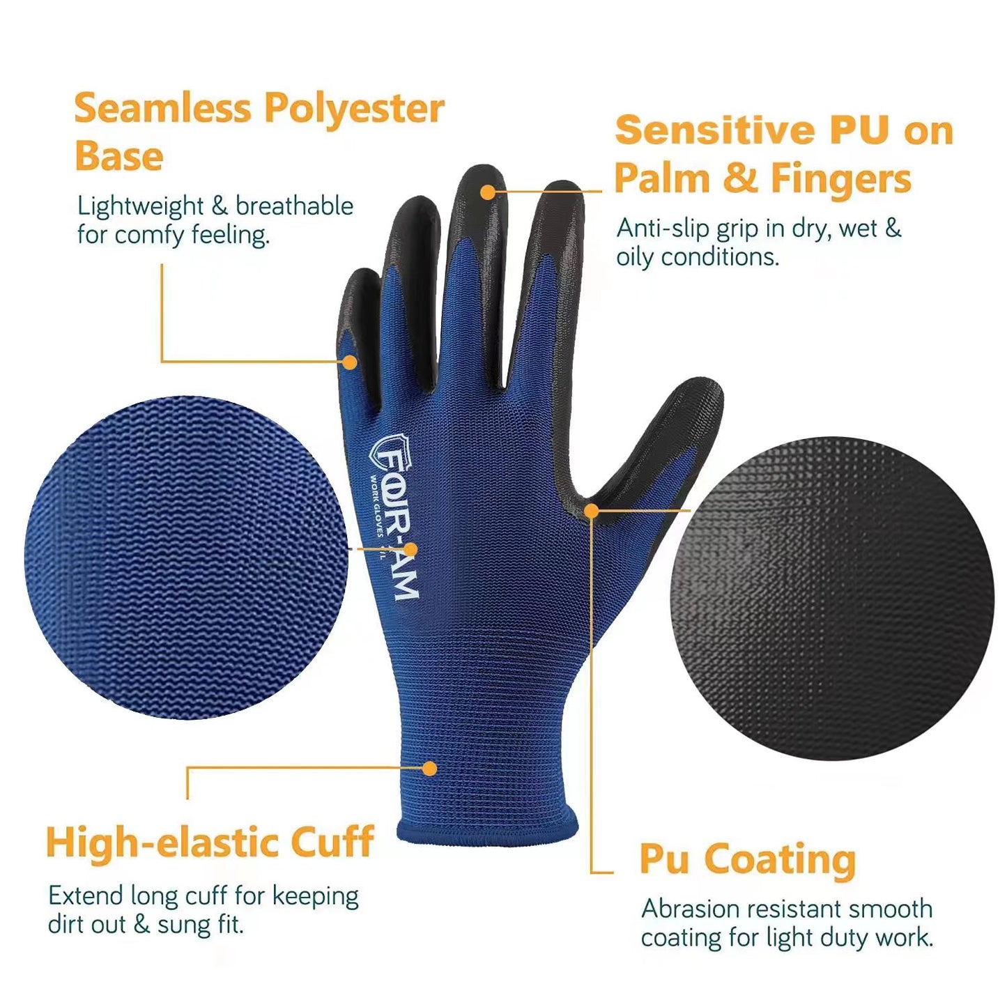 1/3 Pairs Ultra-Slim Grip Work Gloves - Superior Durable Nylon with Black Polyurethane Coating, Comfort Knit Wrist Cuff - Ideal for Daily Light Duty Tasks