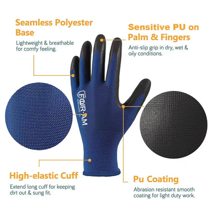 1/3 Pairs Ultra-Slim Grip Work Gloves - Superior Durable Nylon with Black Polyurethane Coating, Comfort Knit Wrist Cuff - Ideal for Daily Light Duty Tasks