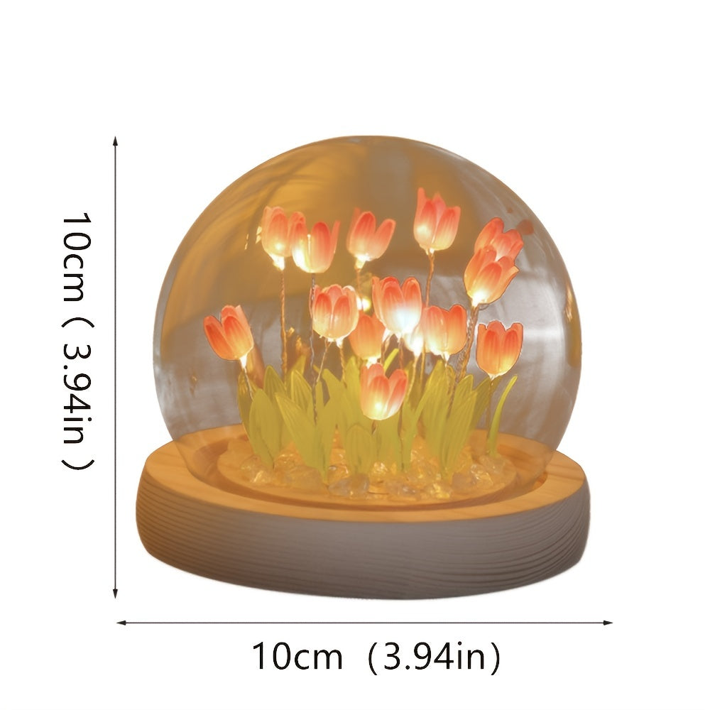 1pc Tulips Gifts For Women Flower Gifts For Her Gifts For Women Birthday Xmas Gift For Mom, Artificial Decor In Glass Dome With Led Light Night Light, Women Gifts For Her, Mom, Christmas Gift