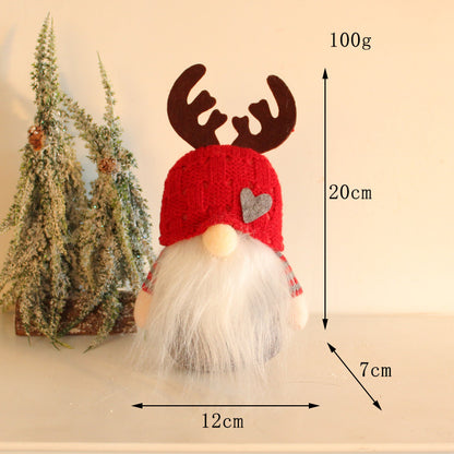 Handmade Scandinavian Christmas Gnome - Rudolf Reindeer Faceless Doll with Knitted Hat & Antlers | Nordic Holiday Table Decoration