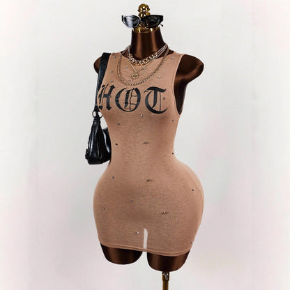 Women's Printed Sleeveless Sexy Waist-Cinching Sheath Dress