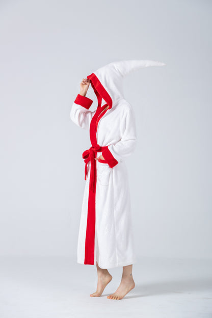 RONGTAI Womens Plush Fleece Hooded Bathrobe, Thick Nightgown Long Robe Sleepwear With Two Side Pockets And Belt