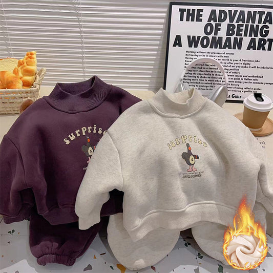 Winter Children's Fleece-Lined Warm Hoodie Set