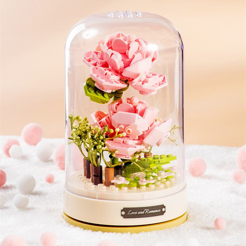 Assembled Building Blocks Flower Rose Holding Valentine's Day Gift