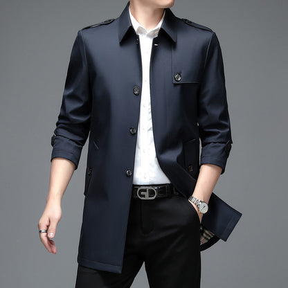 Men's Trench Coat Mid-length Lapel Casual Coat