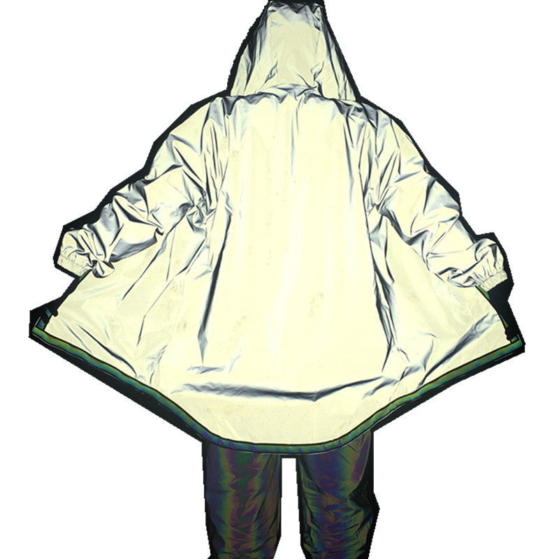 Mid-length Reflective Trench Coat With Zipper