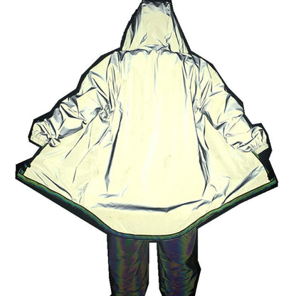 Mid-length Reflective Trench Coat With Zipper