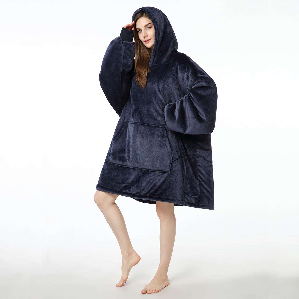RONGTAI Oversized Wearable Pajamas With Big Pockets,Soft Plush Sweatshirt Hooded Popular Tops One Size Fits