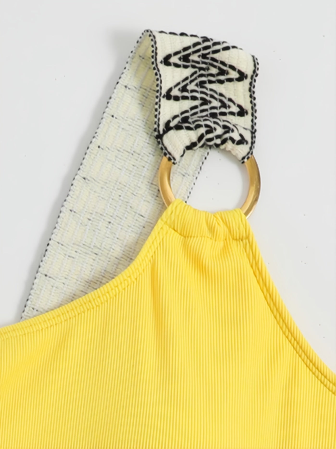 One Shoulder Cut Out Bathing Suit, Ring-Linked Asymmetrical Neck High Cut Bathing Suit, Women's Swimwear & Clothing