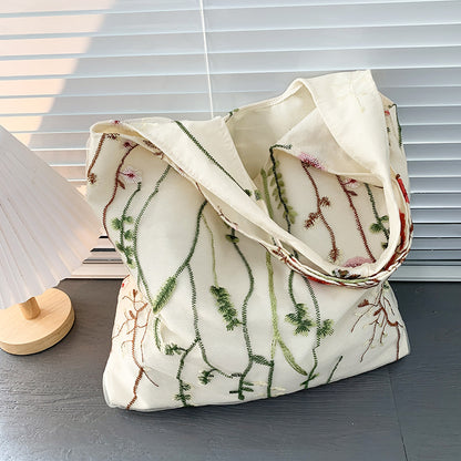 Embroidered Canvas Holiday Shopping Bag Schoolbag