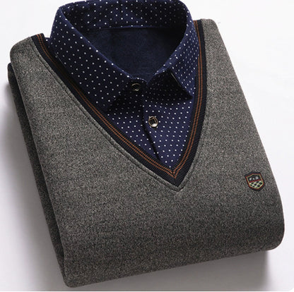 Men's Fake Two-piece Shirt Collar Sweater