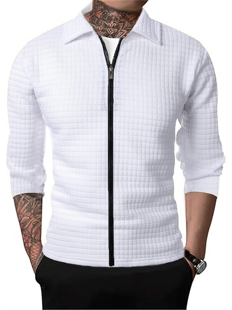 Men's Casual Long-sleeved Lapel Waffle Jacket Cardigan