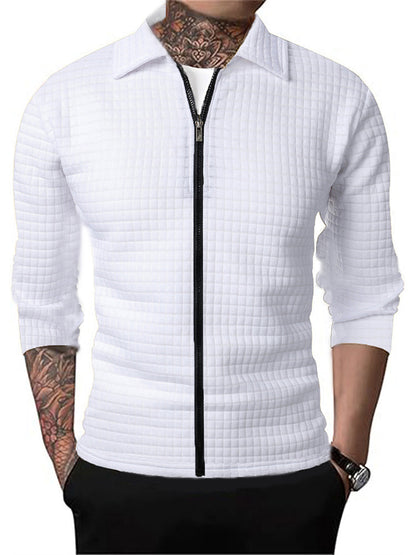 Men's Casual Long-sleeved Lapel Waffle Jacket Cardigan