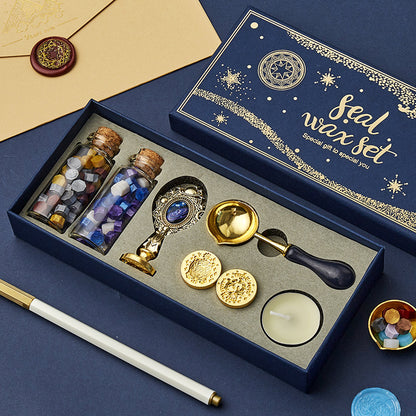 Wax Seal Stamp Kit with Gift Box, with Wax Seal Beads, 3 Wax Seal Stamp, Wax Seal Metallic Pen and Envelope, Wax Seal Kit for Gift and Decoration