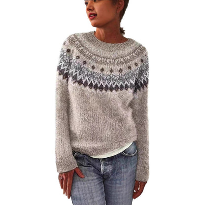 Women's Round-neck Color-block Loose Sweater