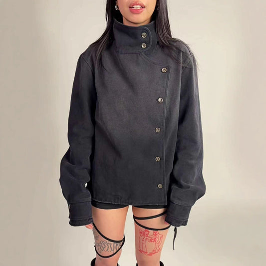 Washed Long-sleeve Denim Jacket For Couples