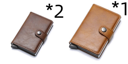 RFID Anti-theft Men Vintage Wallet Aluminum Metal Purse Leather Cover