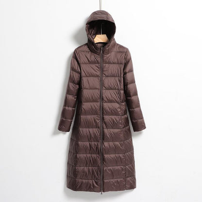 Lightweight Hooded Long Below-the-knee Slim-fit Coat