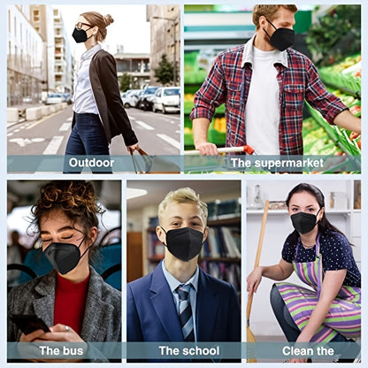50pcs A Pack KN95 Face Masks, Breathable Comfortabl, Adults Black KN95 Masks, 5-ply Breathable Safety Masks Against PM2.5, Filter Efficiency Over 95%