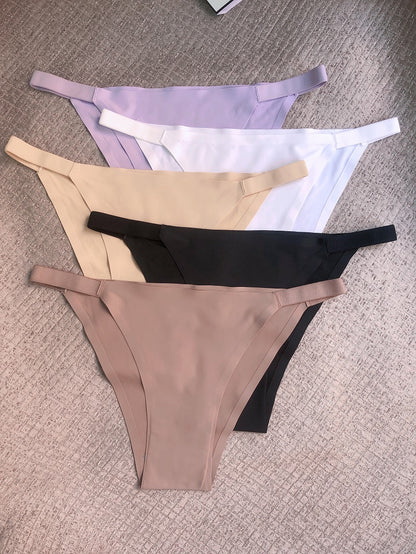 5pcs Seamless Women's Bikini Panties - Comfortable, Stretchy Nylon/Elastane Blend, Low-Rise, Solid Color in Casual to Yoga Fitness Wear, Breathable & Soft