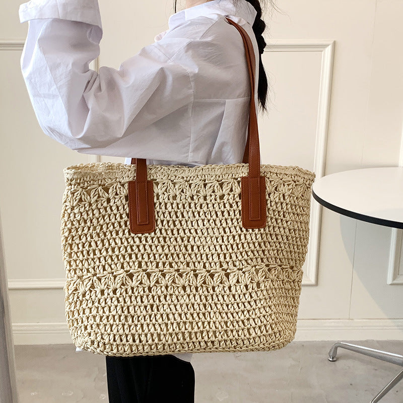 Women's Fashionable All-match Large Capacity Woven Shoulder Bag