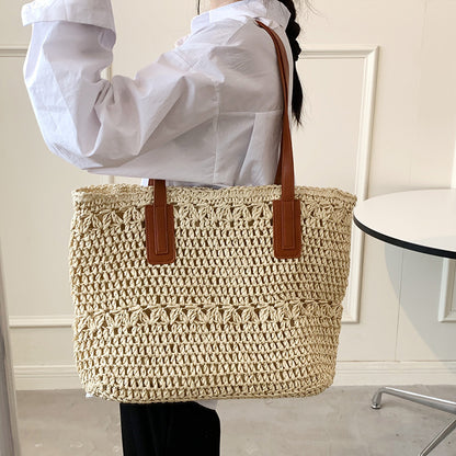 Women's Fashionable All-match Large Capacity Woven Shoulder Bag