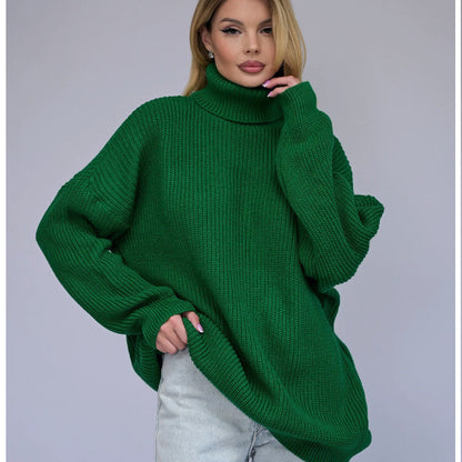 Women's Solid Color Casual High Neck Pullover Sweater