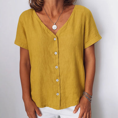 Casual Short-Sleeve V-Neck Cardigan Multi-Color Womens Shirt
