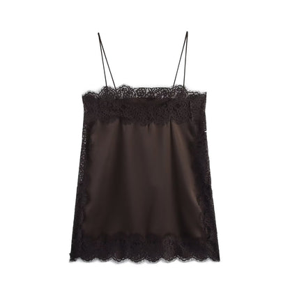 New Silk-satin Lace Top And Lace Midi Skirt