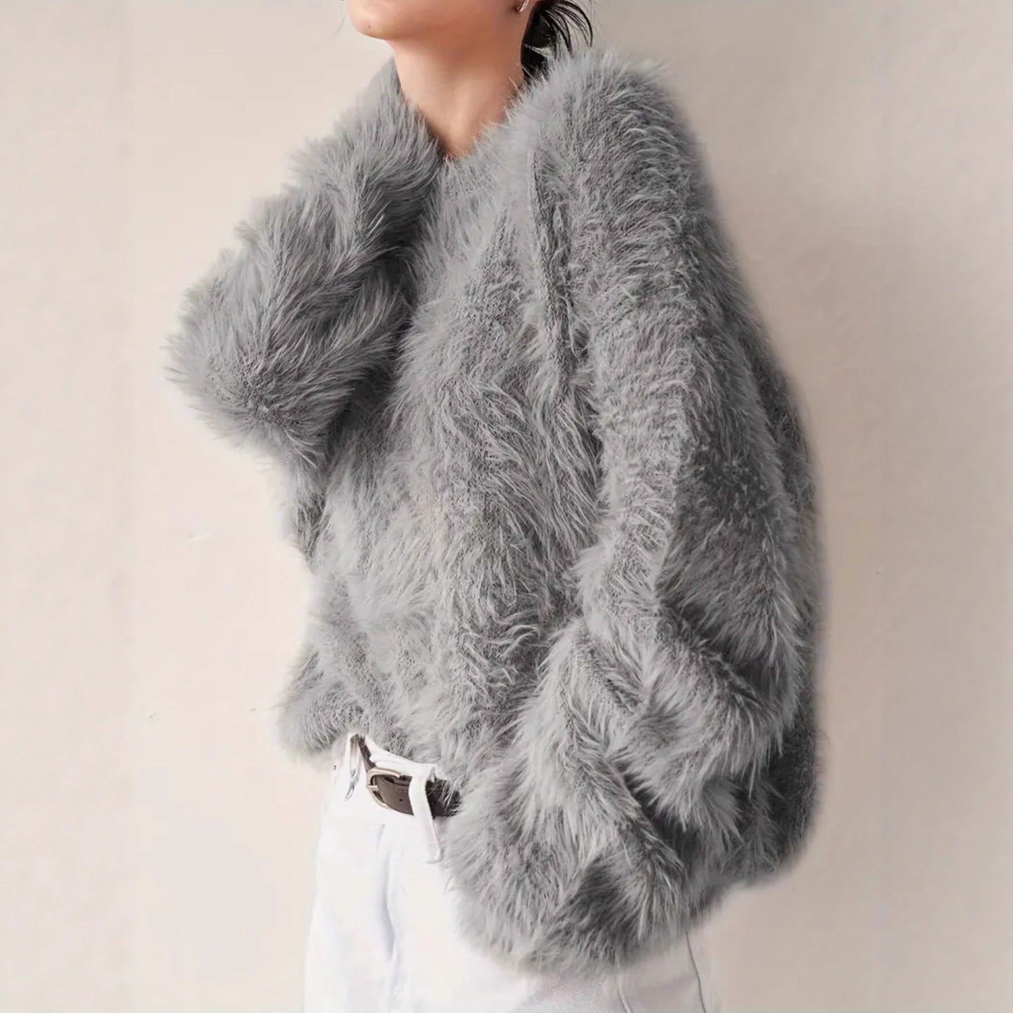 Women's Thickened Solid-Color Versatile Crew-Neck Sweater