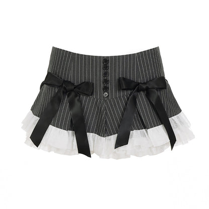 Lace-striped Waist-slimming Spicy-girl Short Pleated Skirt
