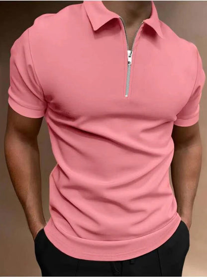 Men's Polo Shirt Solid Color Polo Collar T-shirt Casual Fit Top Men's Clothing