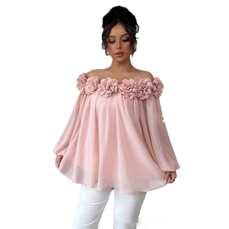 Backless 3D Floral Puffy Tube Top With A Strapless Neckline