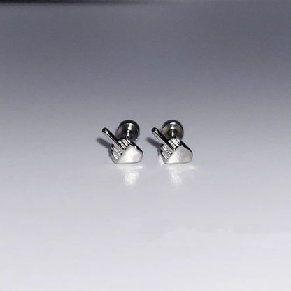 Niche Quirky Middle Finger Titanium Steel Screw Clasp Ear Cartilage Earring
