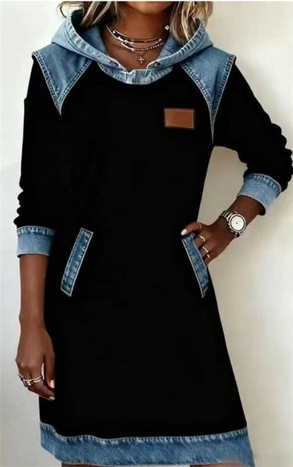 Best Seller Denim Color Matching Ladies Hoodie Skirt