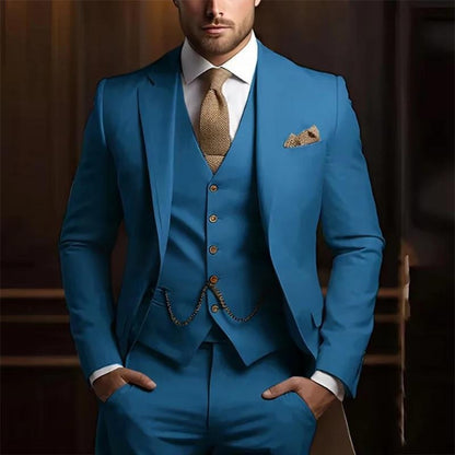 Men's Slim Fit Three-Piece Suit - Jacket, Vest & Trousers Set