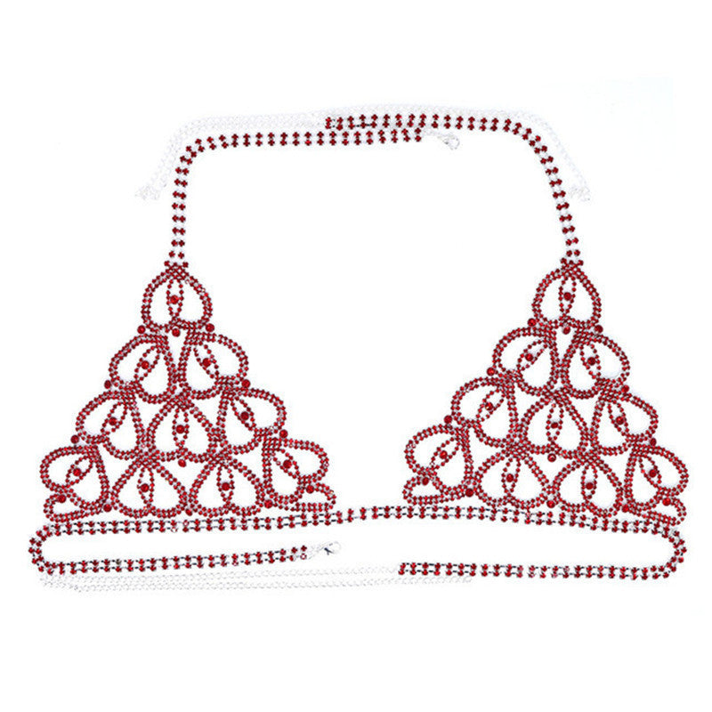 Sexy Bikini With Heart-shaped Rhinestone Claw Chain On Body Chain