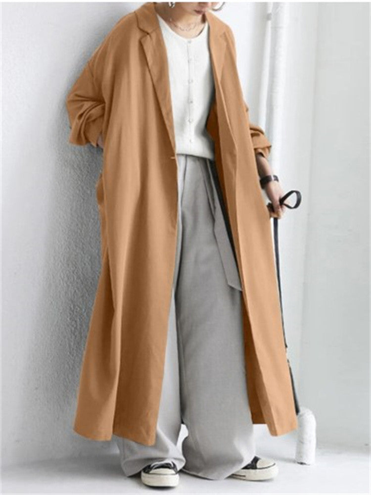 Fashionable Chinese Style Solid Color Long Trench Coat