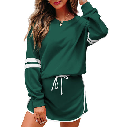 Loose Long Sleeve Women's Versatile Printed Dress Two-piece Set