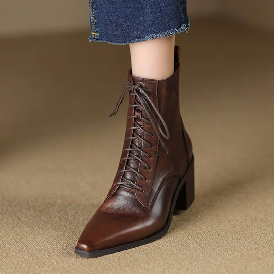 Thick-heel Lace-up Ankle Boots, New Autumnwinter Women's Martin Boots