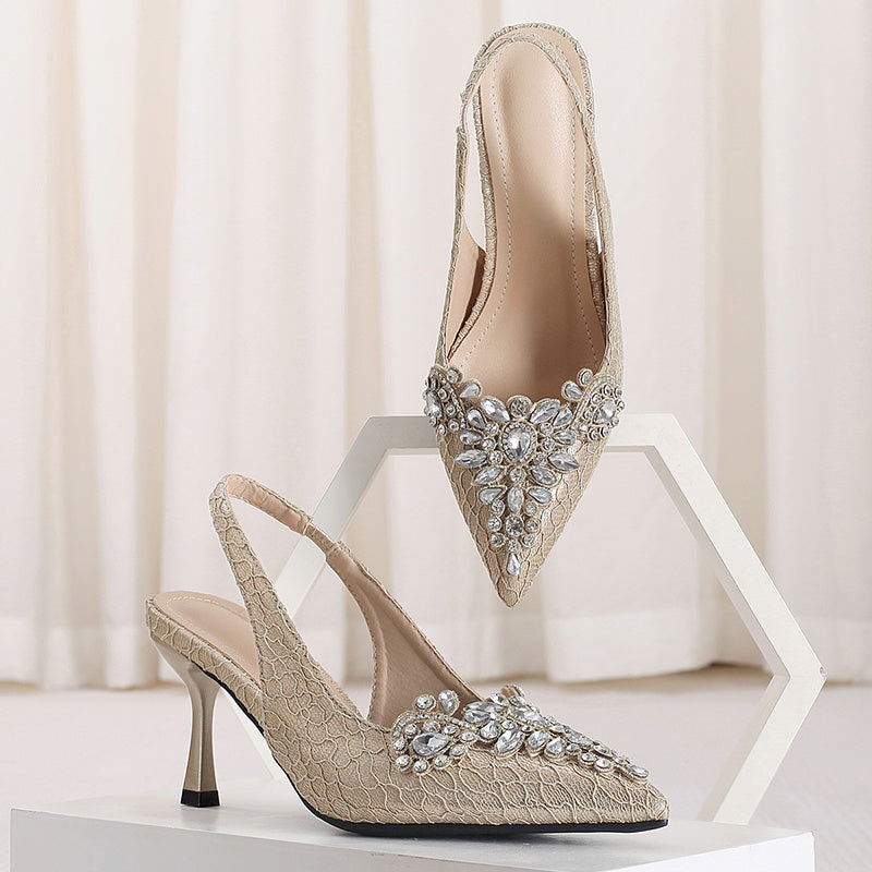 Rhinestone Stiletto Heels - Glamorous Pointed Toe Pumps with Ankle Straps