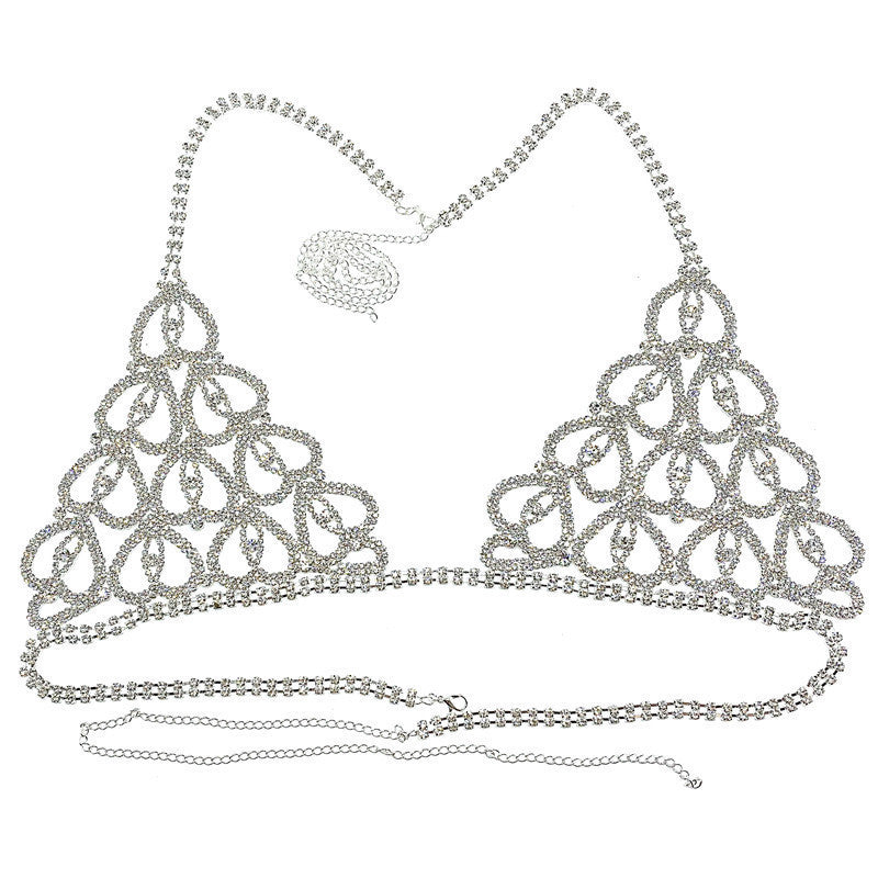 Sexy Bikini With Heart-shaped Rhinestone Claw Chain On Body Chain