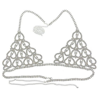 Sexy Bikini With Heart-shaped Rhinestone Claw Chain On Body Chain