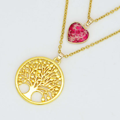 2-layer Red Heart Emperor Stone Life Tree Pendant Necklace