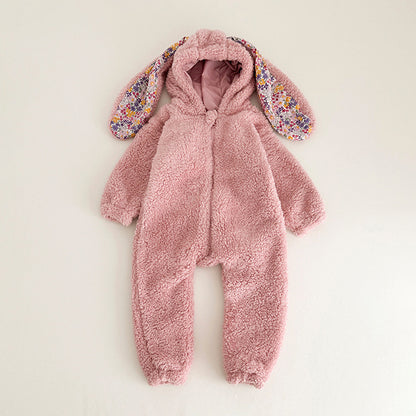 Baby Girl Bunny Jumpsuit Lazy Zipper Newborn Hooded Pajamas