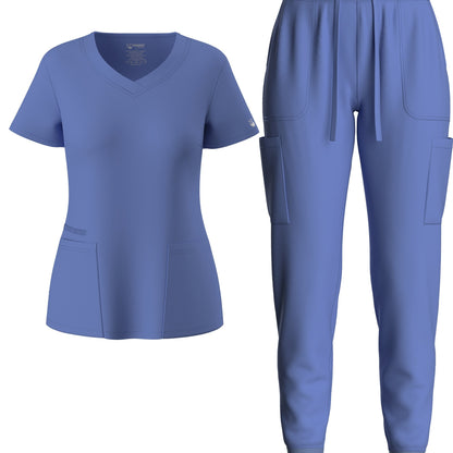 Premium Medical Scrubs Set - V-Neck Top & Drawstring Pants | Professional Healthcare Uniform for Women