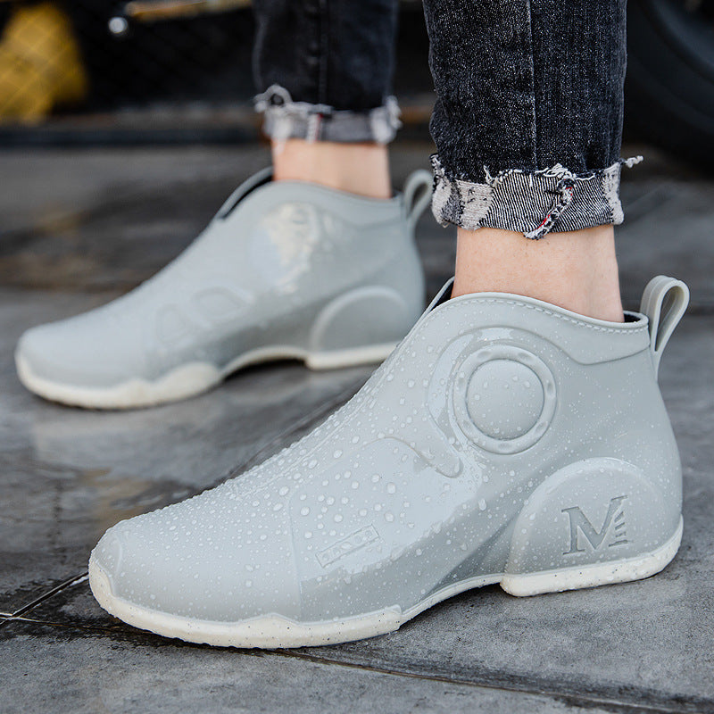 Motorcycle Rain Boots Men's Summer Youth Outdoor Non-slip Wading Shoes Fashion Low Top Flat Work Shoes Rubber Shoes