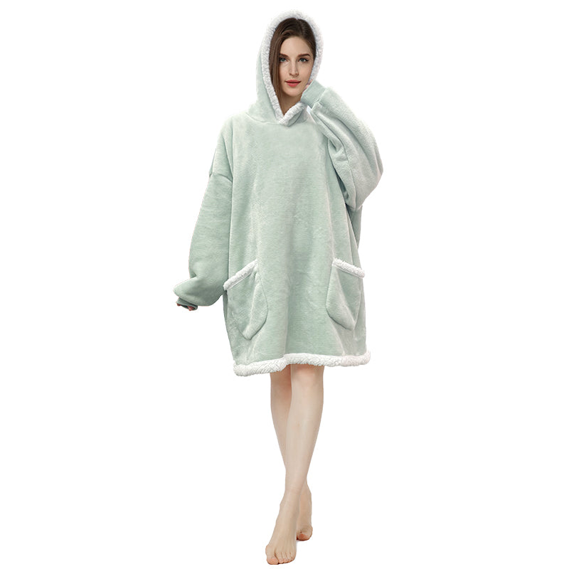 RONGTAI Oversized Wearable Pajamas With Big Pockets,Soft Plush Sweatshirt Hooded Popular Tops One Size Fits