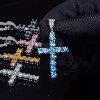 Hip-Hop-Kreuz-Anhänger aus Kupfer mit 4 mm Zirkonia, 14 Karat vergoldet