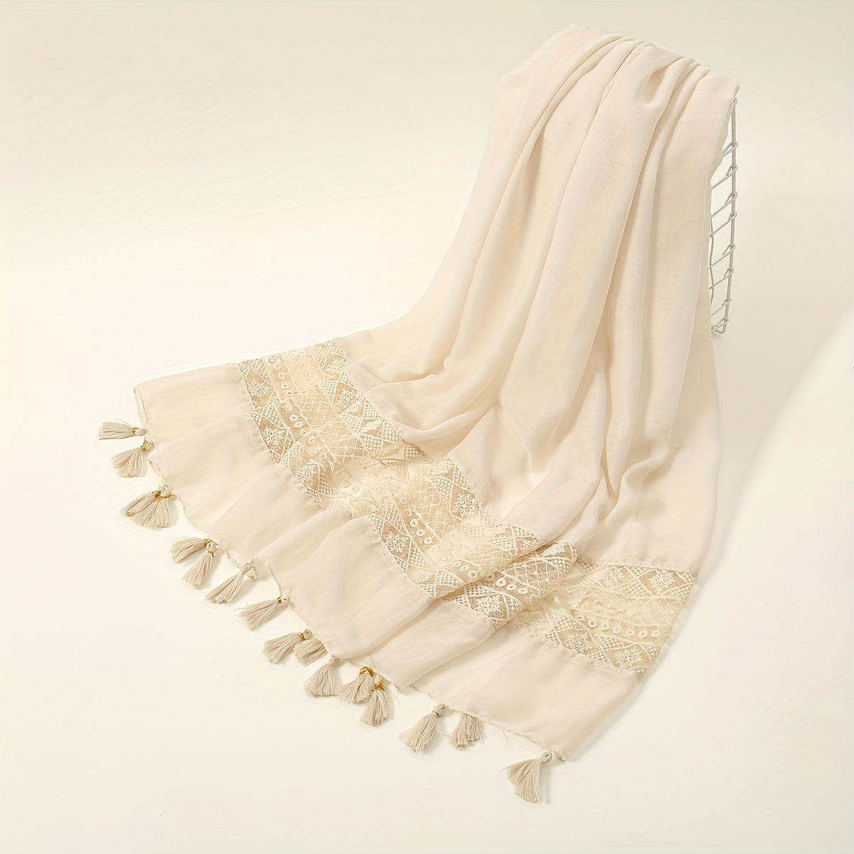 Embroidery Hollow Lace Tassel Scarf Fashion Elegant Casual Cold Weather Scarves Wraps For Women for eid